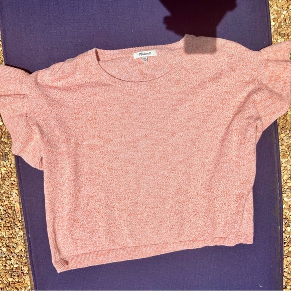 Madewell Peach Coral Heather Ruffle Short Sleeve Top Tee womens XXS cottage core - Picture 2 of 6